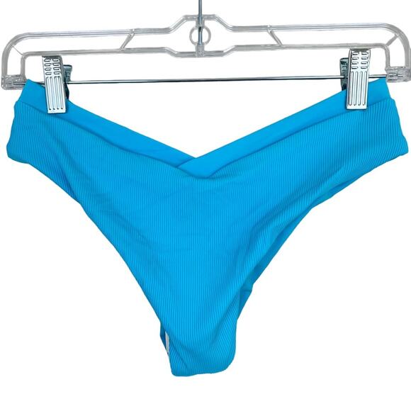NWT L*space Pratt Classic Bikini Bottom sz M Aqua Low Rise Ribbed V Front Cheeky - Picture 4 of 7